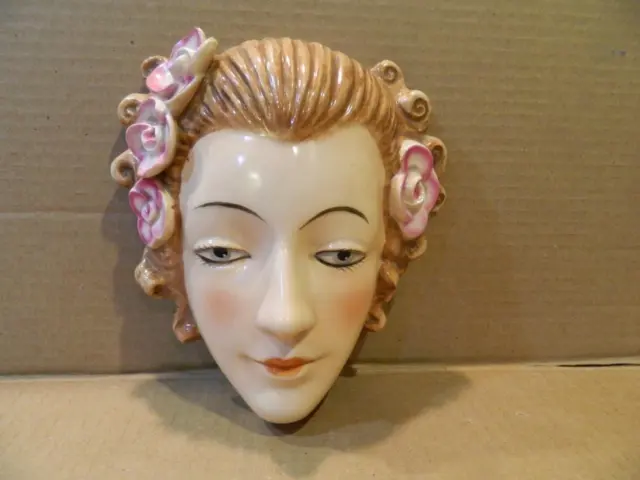 Rare W. Goebel Germany 7" Woman w/ Flowers in Hair Ceramic Wall Face Mask 1930's