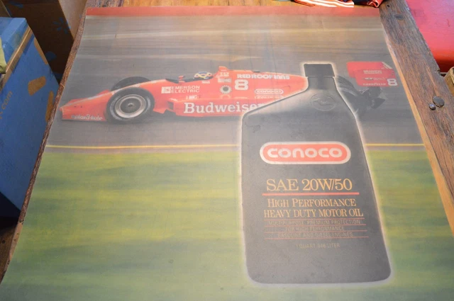 Vintage Conoco Oil Drag Racing Car Poster Ad Sign,Plastic,Man Cave Decor