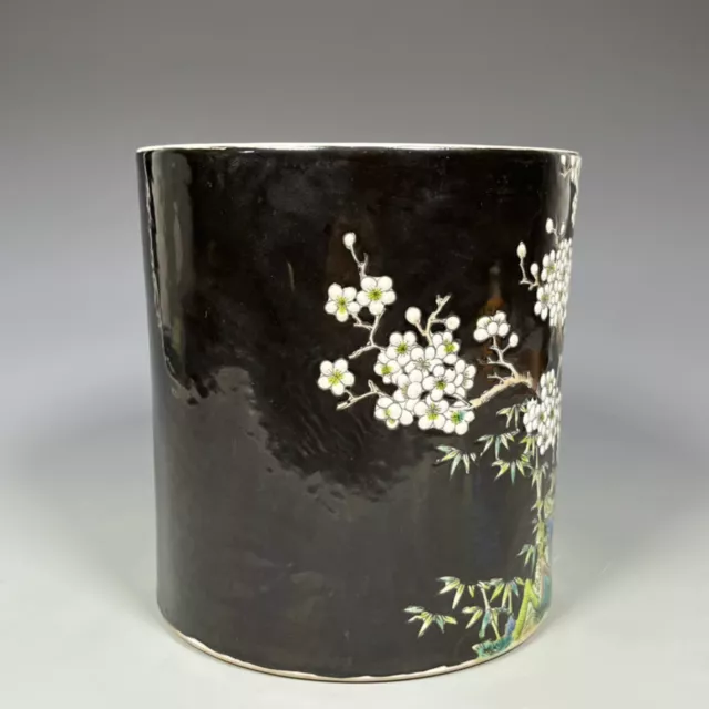 Chinese Porcelain Hand Painted Exquisite Flower and Bird (喜上眉梢) Brush Pot 8964 3