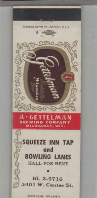 Matchbook Cover - Beer - Gettelman Beer Squeeze Inn Tap & Bowling Lanes