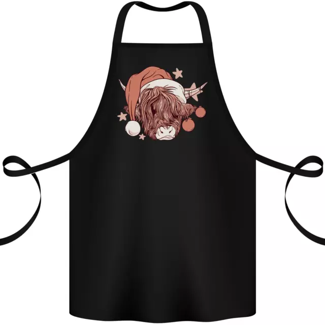 Funny Christmas Highland Cow Santa Hat Cotton Apron 100% Organic