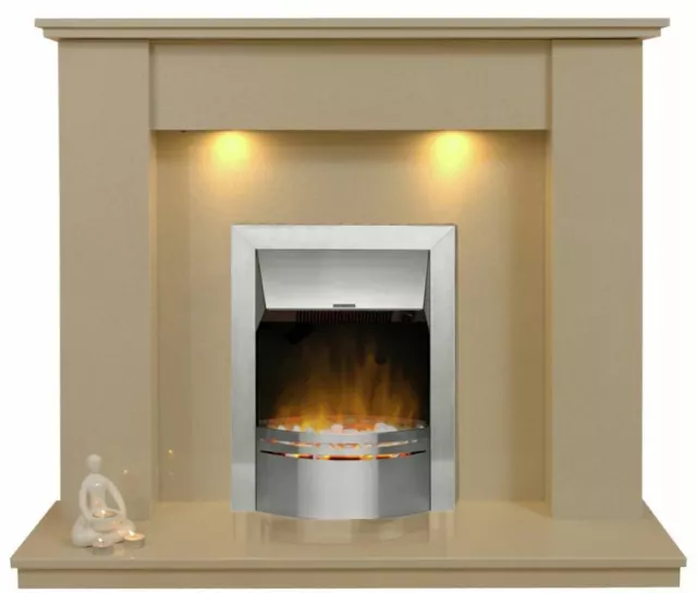 White Marble Fireplace Trent Surround with Dimplex Silver Pebbles Electric Fire