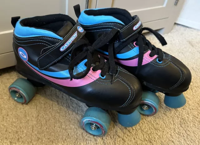 Osprey Disco Roller Skates Retro Quad Boots Black Blue & Pink Girls Size UK 5