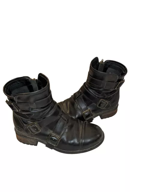 Ugg Australia Finney Moto Boot Womens Sz 7 Black Leather Chunky Biker Boot 2
