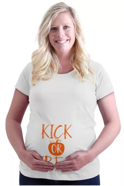 Halloween Pregnant Announcement Kick Treat Womens Maternity  Pregnancy T Shirts