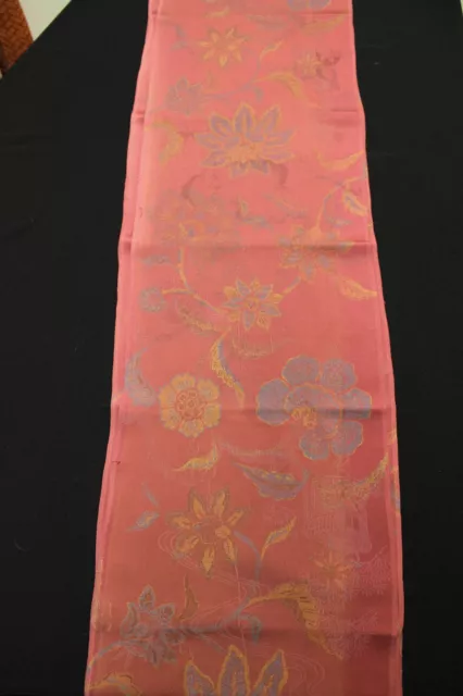 f-359 antique silk mon kinsha kimono fabric - pomegranate flower - 12.5" x 62"