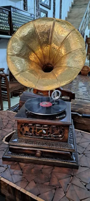 Fonografo grammofono HMV funzionante Audio antico, giradischi win-up, vintage