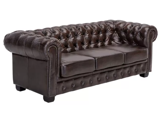 Sofa Chesterfield 3 Sitzer Echtleder braun 3er Couch Büromöbel Ledersofa Neu