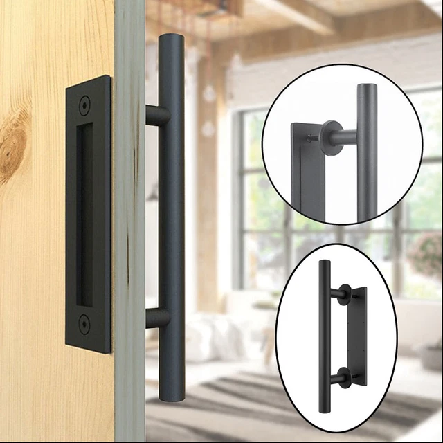 12" Sliding Barn Door Pull Flush Handle Gate Shed Hardware Set Heavy Duty Black
