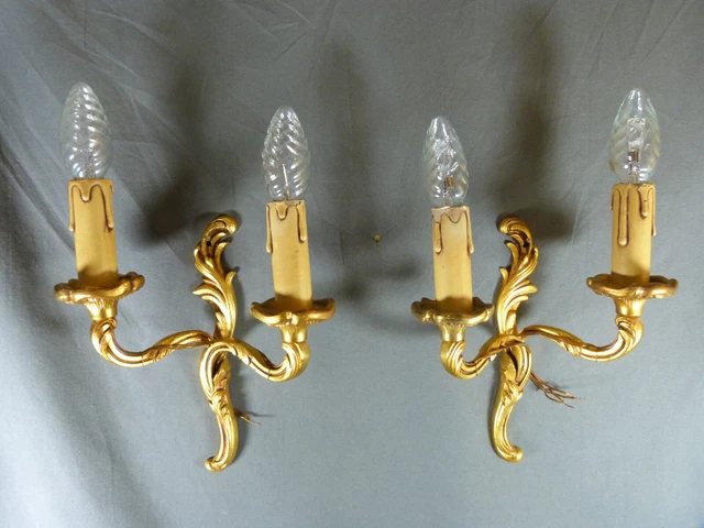 Pair of Rococo style gilt bronze French wall sconces