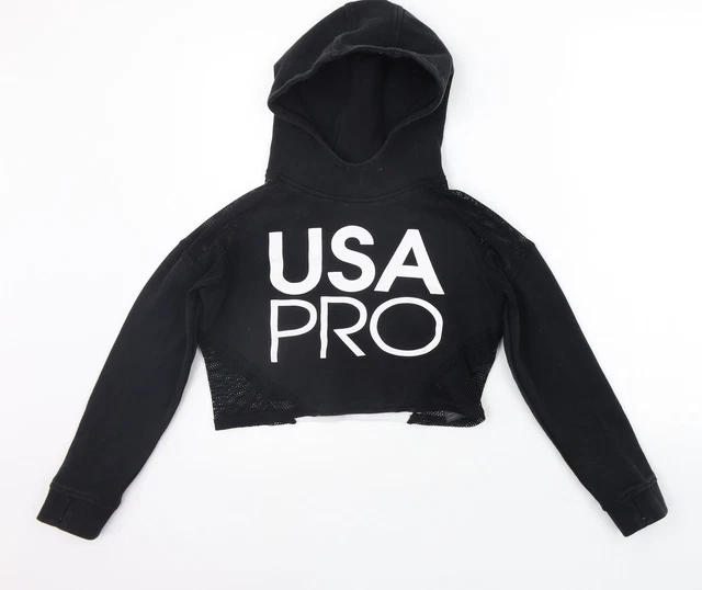 Felpa con cappuccio pullover nera in cotone USA Pro per bambina taglia 9-10 anni