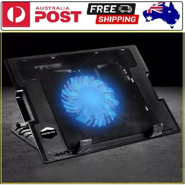 Laptop Cooling Pad With Adjustable Height LED USB Port 1 Fans Metal Cooler Stand