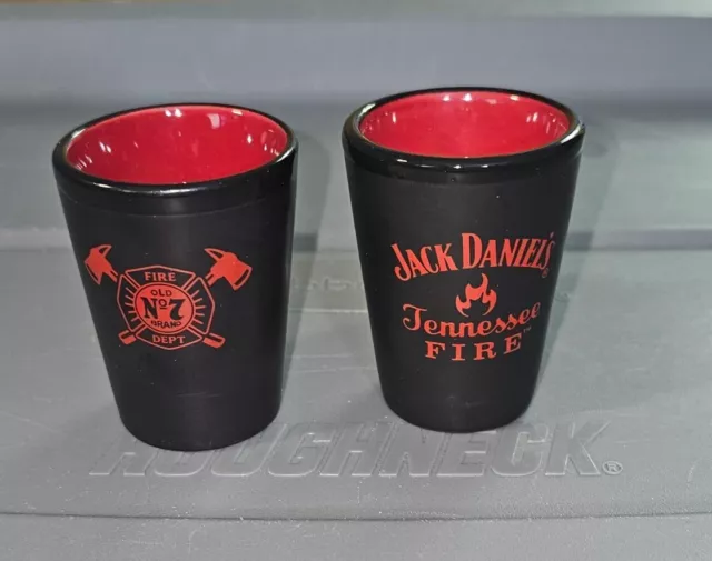 Lot of 2 JACK DANIELS Shot Glasses Old No 7 Fire Dept Tennessee Fire  T5