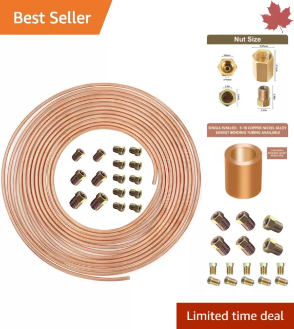 25ft Copper Brake Line Kit - Easy Bend, Rustproof, 16 Fittings - Versatile