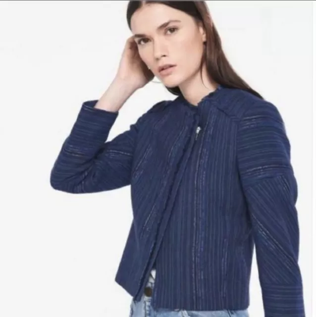 NWT Sandro Paris Blue Blucy Woven Tweed Blazer Jacket Size 38