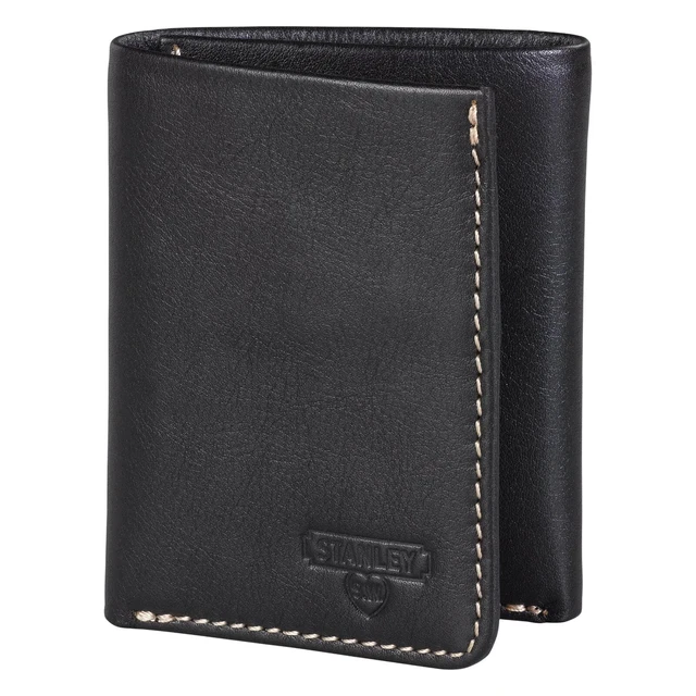 NEW STANLEY TOOLS Black & Tan Leather TriFold Wallet & Presentation