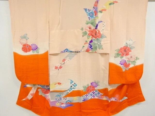 38803# Japanese Kimono / Antique Kimono For Girls / Flowers