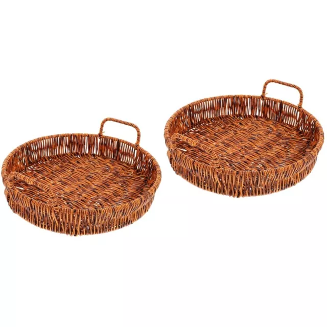 Set of 2 Party Fruit Basket Bread Baskets Woven Imitation Rattan Round