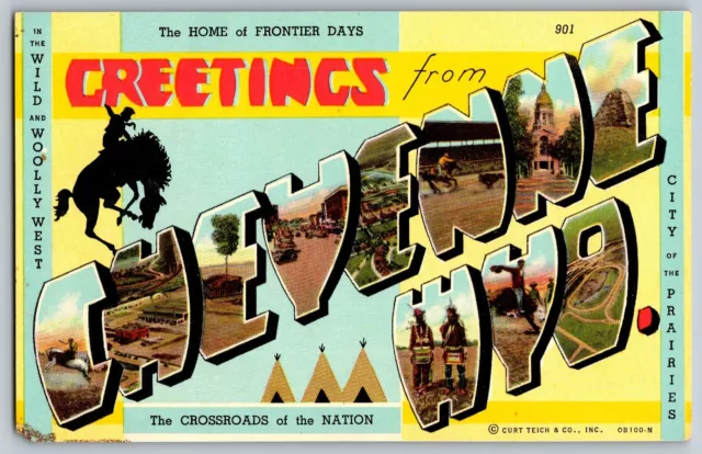 Cheyenne, Wyoming WY - Large Letters - Greetings - Vintage Postcard - Unposted