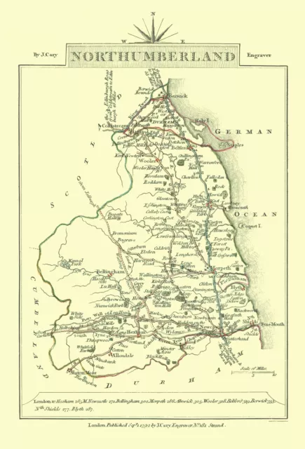 Northumberland County England - Cary 1792 - 23.00 x 33.87