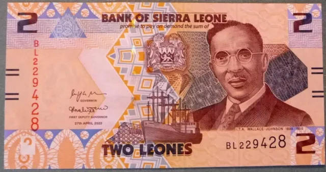 Sierra Leone 2  Leones Unc  Note Issued 27.04. 2022, P-New