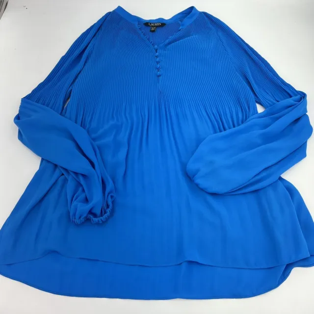 RALPH LAUREN BLACK Label Women's Blue Pleated Georgette Blouse Shirt ...