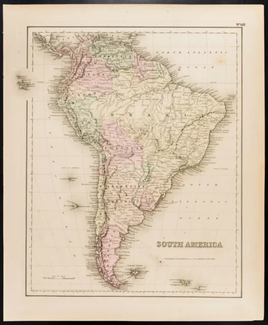 Carte ancienne (1857) Amérique du Sud, de Colton. Antique Map of South America