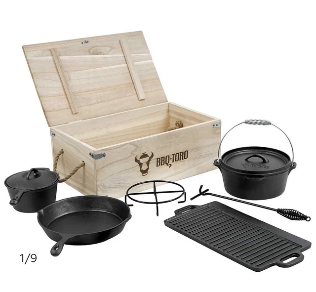 BBQ-Toro Grilltopf BBQ-Toro 7-teiliges Dutch Oven Set mit Holzkiste NEU