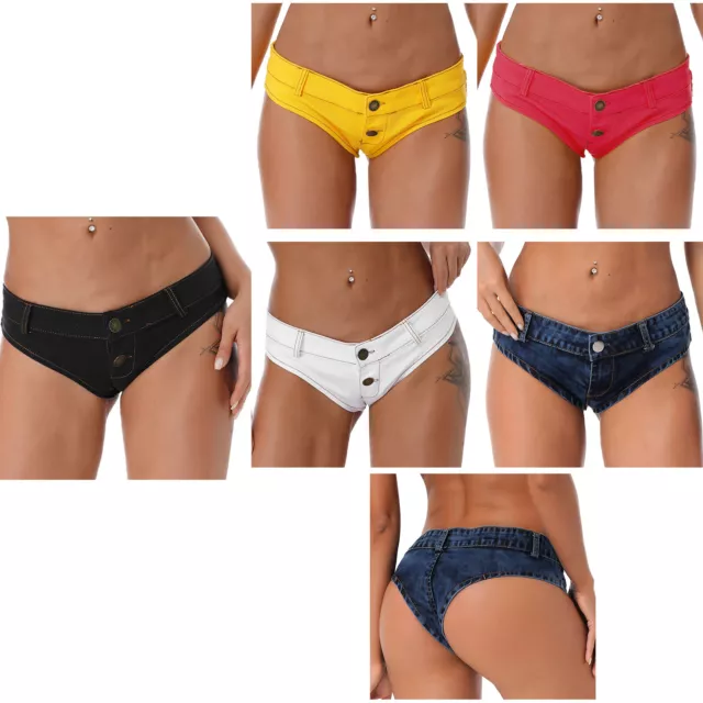 WOMEN LOW RISE Mini Denim Booty Short Hot Pants Jeans Bikini Thong Beach  Shorts £12.99 - PicClick UK