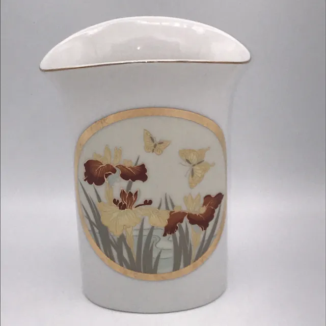 Chokin Vase 24k Gold Detail White+ Gold Chokin Vase Hummingbird & Floral JAPAN