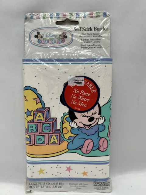 Vtg Disney Babies Self Stick Border Removable Wallpaper Mickey Minnie Nursery