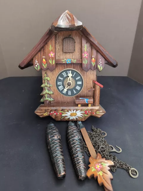 Vintage Swiss Black Forest Cuckoo Clock, Working, German Movement