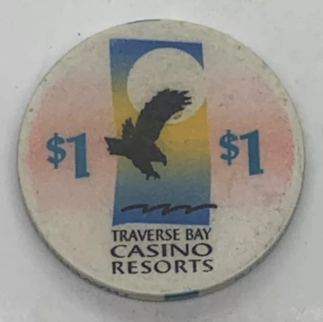 Traverse Bay Leelanau Sands $1 Casino Chip - Peshawbestown MI Michigan Ceramic