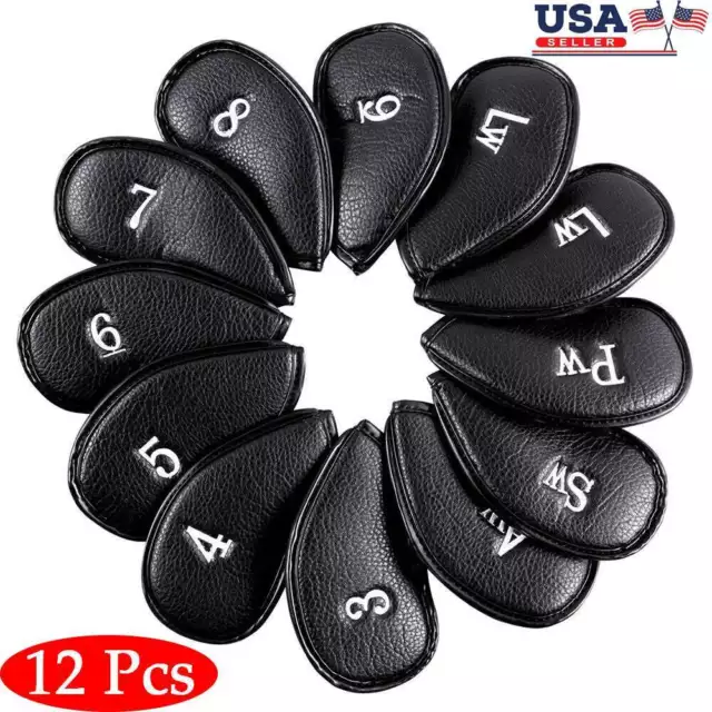 12pcs Leather Golf Iron Head Covers Thick Synthetic Golf Club Headcover Set 3-LW