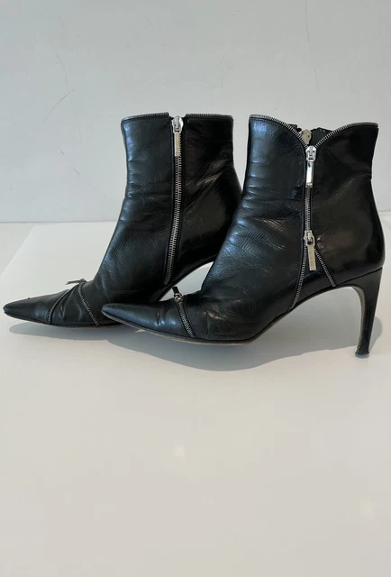 Christian Dior Women Ankle Boots  Black  Leather  Pointed Toe  size 39
