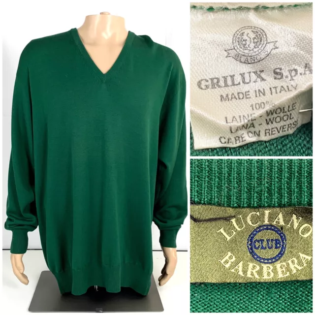 Luciano Barbera Men's 100% Wool Pullover Sweater Green • Italy • Size 52 | XL ??