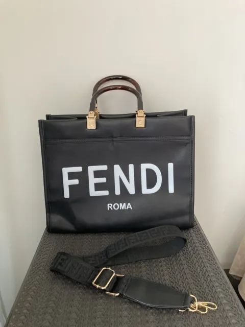 FENDI ROMA BLACK Leather Tote Top Handle Bag Handbag Shoulder Bag $299.00 -  PicClick