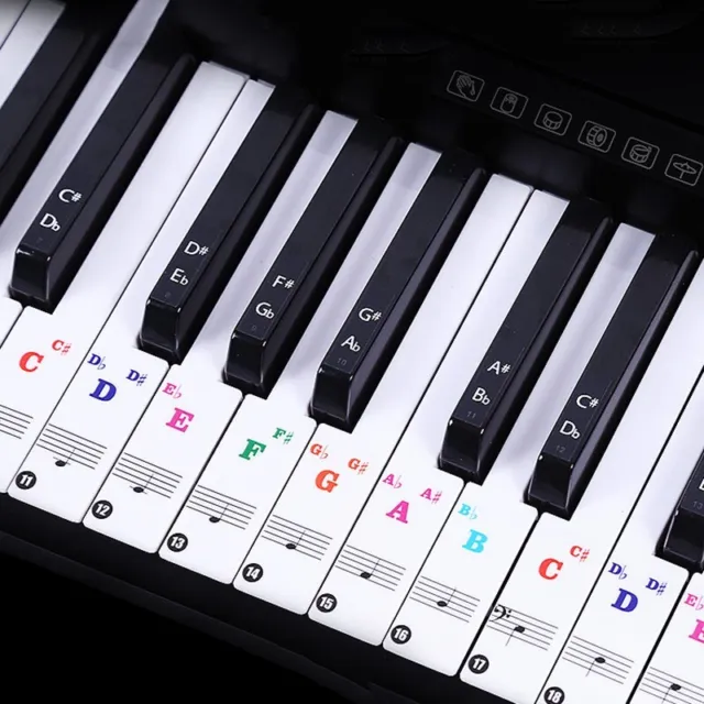 Amovibles Autocollants de Clavier de Piano Guide de Notes de Piano Pleine  Grandeur à 88 Touches pas Besoin de Coller Étiquettes Colorées  Réutilisables pour Clavier de Piano avec Boîte