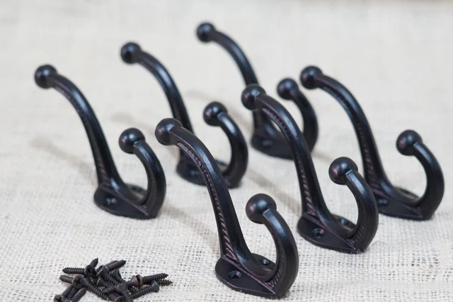 6 Cast Iron Black School Style Coat Hooks Hat Hook Rack Hall Tree Acorn Hook 2