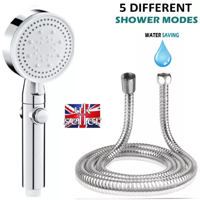 Universal Shower Head 5 Mode Function Chrome Anti-limescale Handset / Hose pipe