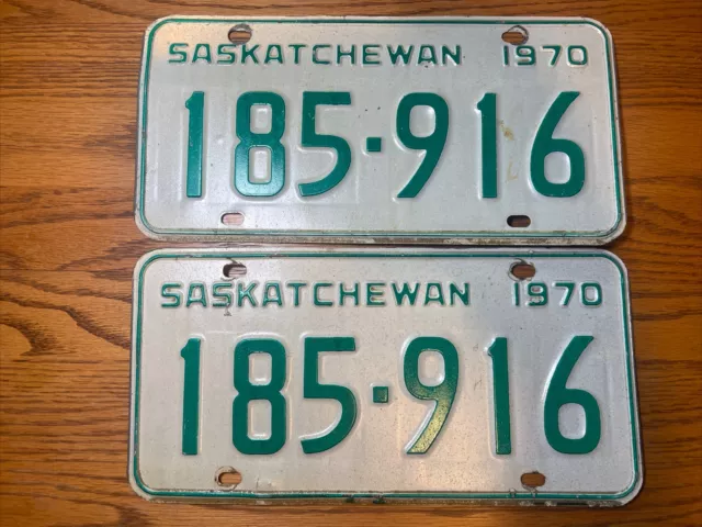 Saskatchewan Canada 1970 Auto License Plate Pair Vintage