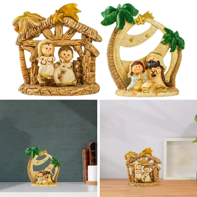 Mini Crèche De Noël En Boîte Métal – Figurines Résine – 13x8 Cm – Décoration De Table, Bureau, église
