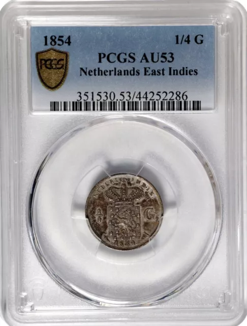 Netherland East Indies 1/4 Gulden 1854 PCGS: AU 53 Detail. #C393