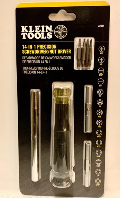 BRAND NEW KLEIN TOOLS 14-in-1 PRECISION SCREWDRIVER / NUT DRIVER 32314 FREE SHIP