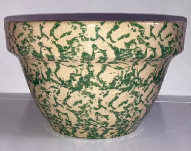 Robinson Ransbottom Pottery Vintage Green Sponge Ware Mixing Bowl 7”