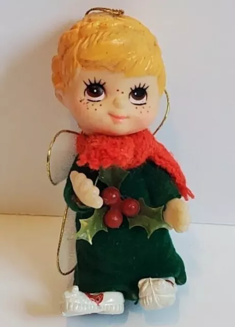 Vintage Pixie Face Elf Angel Christmas Ornament Merrie Morgan Inc Plastic Figure