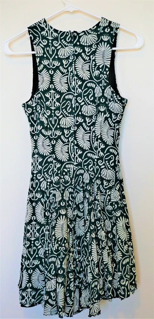 H&M Print Dress Size 2 Green White RN 101255 CA 42271 HM Skater Fit Flare Short 3
