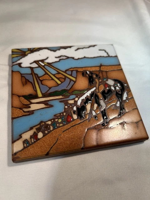 End of Trail Tile Terra Cotta Native On Horseback 3-3/4 Square Custom Italy