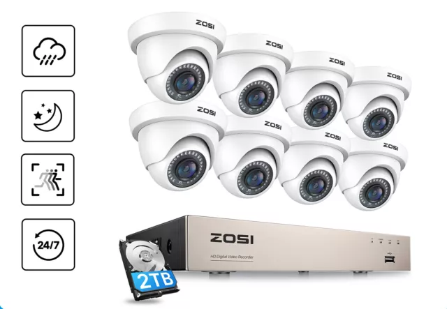 8CH 1080P Security Camera H.265+ 8CH 5MP Lite HD Recorder 8pc 2MP Indoor/Outdoor