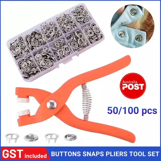 50/100 set Metal Press Studs Snap Button Fastener Pliers Tool Kit Clothing DIY